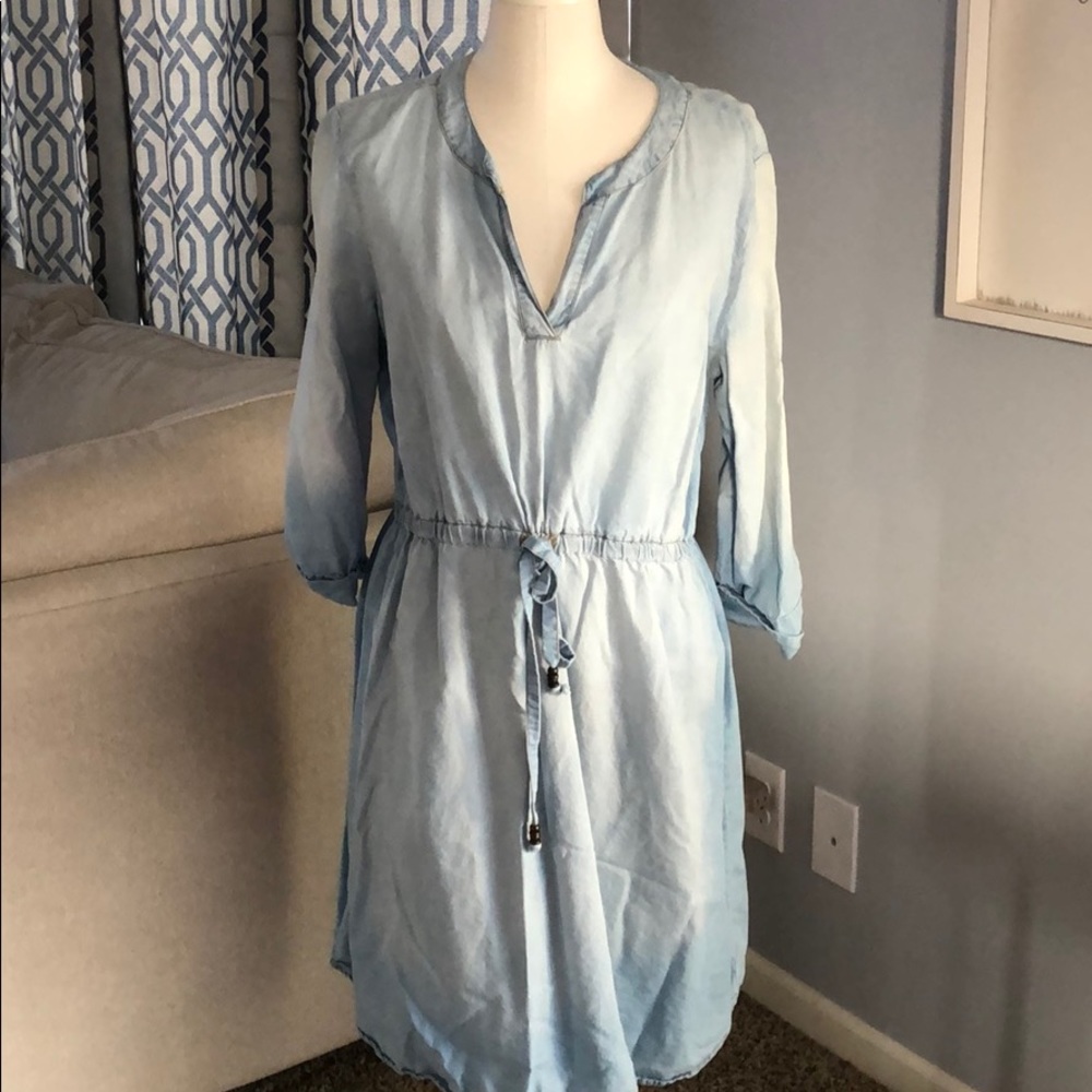 Tie waist chambray dress